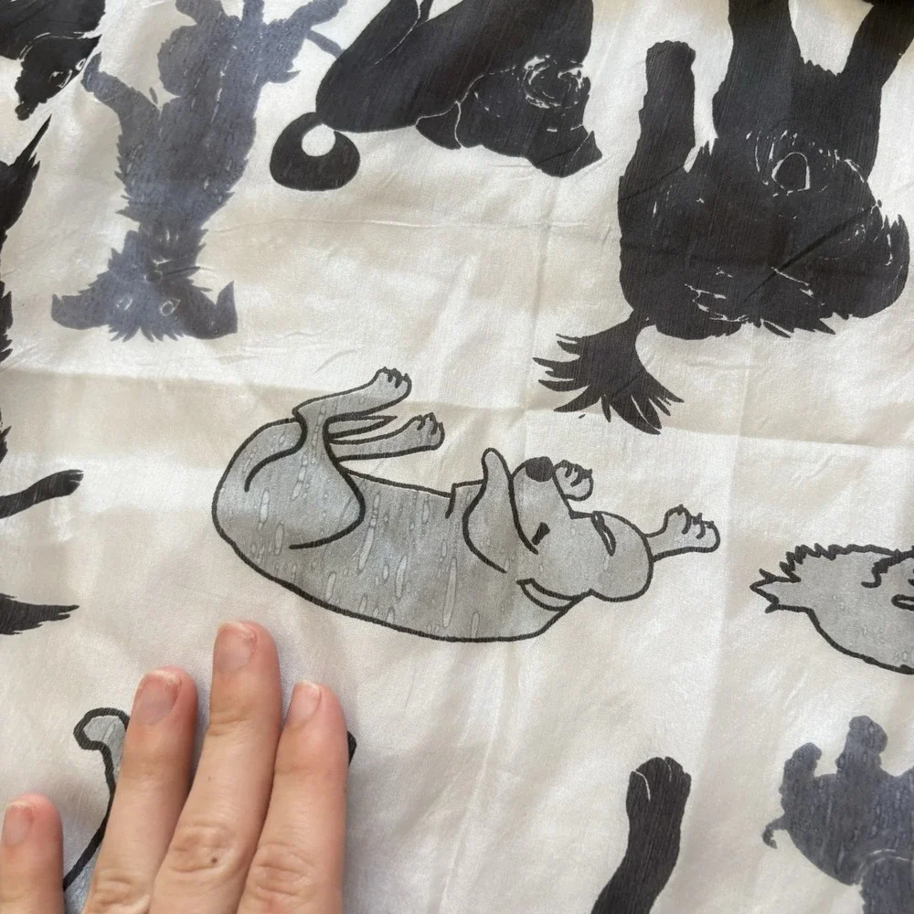 Vintage Dog Lover Womens Scarf 100% Silk Shawl Gray Feminine‎ Whimsy Coquette